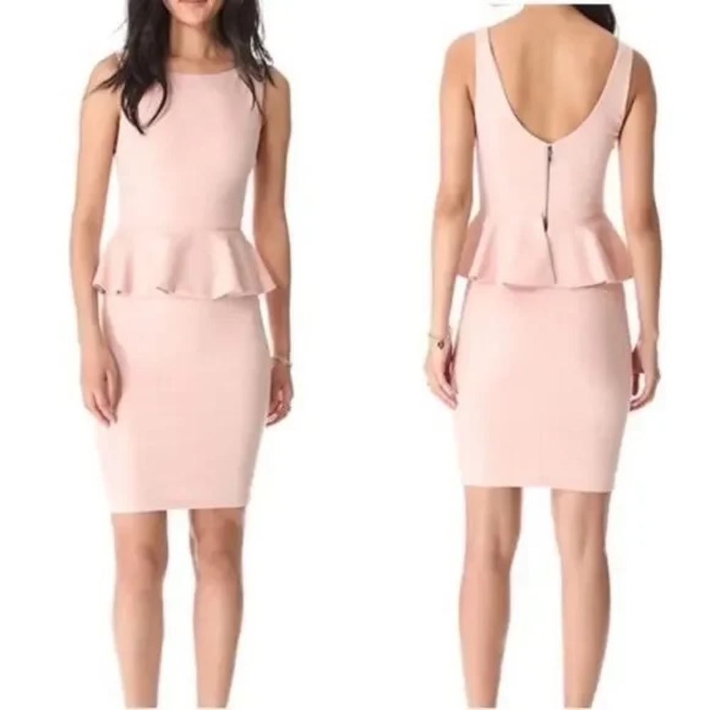 Alice + Olivia Blush Pink Metallic Peplum Tracey Sleeveless Sheath Dress Size 6